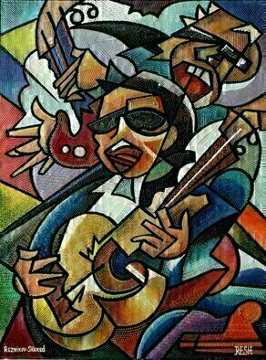 Yosef Reznikov, 'Composition Guitarists', 2018, original Mixed Media, 60 x 80  x 3 cm. Artwork description: 2448 Abstract art can be considered the beginning of modern energy painting. Abstraction bears no specific meaning aEUR