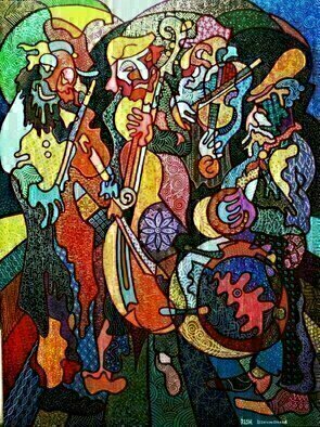 Yosef Reznikov, 'Composition Musicians', 2018, original Painting Other, 200 x 150  x 3 cm. Artwork description: 2448 Jewish motifs in our painting.  Despite its ancient and eventful history, very few artists were nominated by the Jewish people from their midst.  This is explained by religious prohibitions onpainting , for it is saidDo not make yourself an idol and no image of what is in the ...