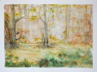 Yulia Schuster, 'Autumn In Forest', 2016, original Watercolor, 32 x 24  cm. Artwork description: 1758 This is one of my original fine art landscape watercolour paintings. Using artists  quality paints and paper. It is signed and dated on the front  landscape painting  season painting  watercolor landscape painting  watercolor landscape  watercolor on paper forestlandscapeorangereflectionseasonaltreewatercolourwoodwoods...
