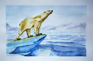 Yulia Schuster, 'The King Of North', 2016, original Watercolor, 50 x 33  cm. Artwork description: 1758 This is one of my original fine art watercolour paintings. Using artists  quality paints and paper. It is signed and dated on the front  animal art  blue landscape  north landscape  polar area  polar bear  polar landscape  watercolor animal art  watercolor painting animalbearnorthwatercolour...