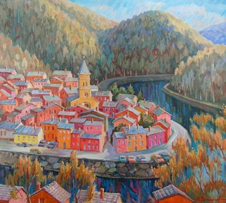 Yuri Vasiliev; Saint Sauveur Sur Tinee, 2011, Original Painting Oil, 90 x 80 cm. Artwork description: 241 landscape, France, Provence, river, autumn, forest, sunlight...