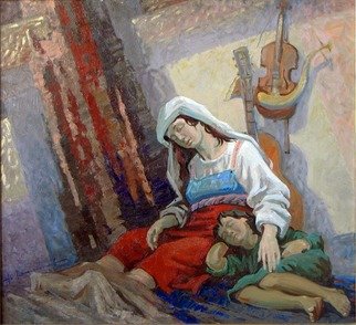 Yuri Vasiliev; Streets Musikant S Dreem, 2004, Original Painting Oil, 93 x 85 cm. Artwork description: 241 ethnic, music, kids, italian, ...