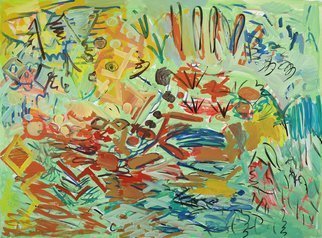 Yuriy Samsonov; Folk Songs, 2021, Original Mixed Media, 42.9 x 31.8 inches. Artwork description: 241 Rivers, Christmas trees, blades of grass, flat roofs, crocodiles, thickets, flags, stoves, carpets . .The work is executed in the style of Abstract Expressionism, in mixed media on paper, collage, acrylic, tempera, gouache. ...