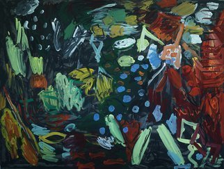 Yuriy Samsonov, 'In The Hollow By The Stream', 2021, original Mixed Media, 44.8 x 34.2  x 0.1 inches. Artwork description: 1758 Cries of an owl, a juniper and a Christmas tree . .The work is executed in the style of Abstract Expressionism, in mixed media on paper, acrylic, tempera, gouache. ...
