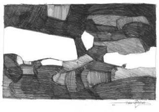 Zaher Bizri; Composition 4, 2004, Original Drawing Pencil, 28 x 18 cm. 