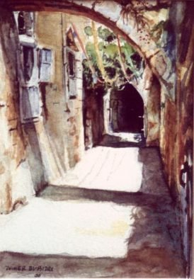 Zaher Bizri; The Jewish Street, 2000, Original Watercolor, 10.5 x 15 cm. Artwork description: 241  The Jewish Street in the old city of Saida Sidon, 2000 B. C. , a small street where has a great history. ...