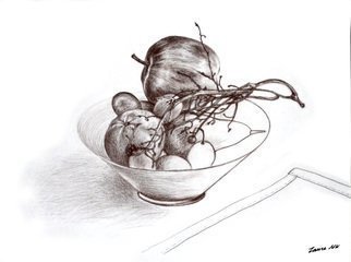 Zaure Kadyke; Appetite1, 2018, Original Drawing Pastel, 42 x 30 cm. Artwork description: 241 pear trapeze vase contour apple fruits grape grapes leftovers mandarin monochrome gnawedframed extra charge.you can pay by Paypal...