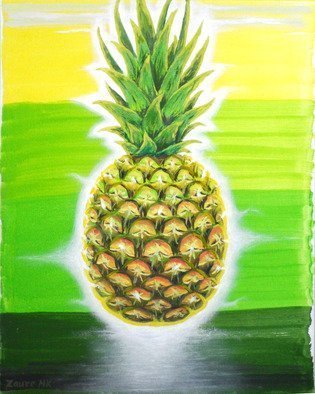 Zaure Kadyke; Golden Pineapple, 2019, Original Painting Oil, 40 x 50 cm. Artwork description: 241 pineapple yellow green appetizing food fruit citrus lightpicture for interior decoration.framed at the request of the buyer.used standard ready primed organic cotton stretched on a frame.you can pay by Paypal...