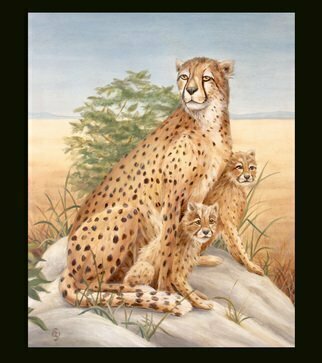 Marsha Bowers; Cheetah With Cubs, 2019, Original Painting Oil, 24 x 30 inches. Artwork description: 241 Oil painting on canvas.  Painting of Cheetah with cubs...