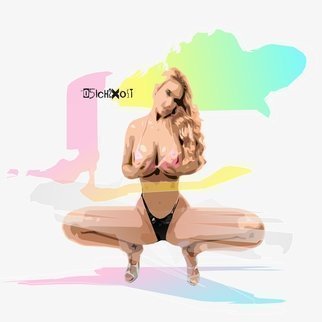Zelko Bfvrp; Girl Among Colors, 2018, Original Digital Art, 35 x 35 inches. Artwork description: 241 Computer graphic- art- print image file of girl in swimsuit in colorful- pop art style. ...