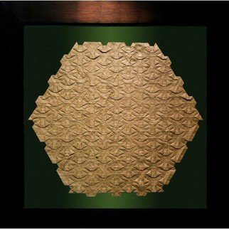 Parastoo Zomorrod; Hexagon Tiled Triangles, 2018, Original Paper, 60 x 60 cm. Artwork description: 241 origami, tessellation, hexagon, golden, triangles...