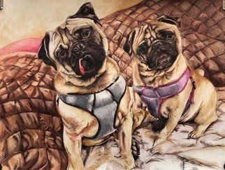 Zoraida Haibi Figuera; Mitch And Pippa, 2021, Original Watercolor, 24 x 18 inches. Artwork description: 241 pugs painted using Inktense washes and Inktense pencils on watercolor paper...