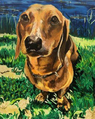 Zoraida Haibi Figuera; Nugget, 2021, Original Painting Acrylic, 16 x 20 inches. Artwork description: 241 dachshund pet painting using acrylic paint on canvas...