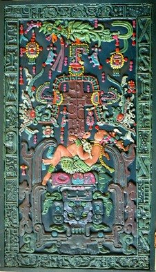 Sigmund Sieminski; Pacal Sarcopagus Cover Re..., 2011, Original Bas Relief, 24 x 40 inches. Artwork description: 241   Reproduction of Mayan bas relief limestone sculpture from Palenque, Mexico.  ...