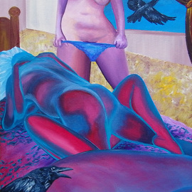 Aarron Laidig: 'A Ravens Game', 2014 Acrylic Painting, Erotic. Artist Description:  A Raven's Game -  Surrealistic Erotic Artwork On Canvas with cuck queen / threesome / voyeuristic / jealousy  theme    ...