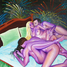 Aarron Laidig: 'Spectacular', 2014 Acrylic Painting, Erotic. Artist Description:   Spectacular -  Surrealistic Erotic Artwork On Canvas with swingers lifestyle / swap theme  ...