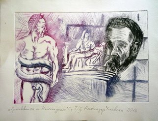 Alexander Hinovsi: 'the michelangelos passion 2', 2017 Lithograph, Biblical. Work is a printmaking lithography...