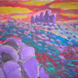 Alexander Hinovsi: 'visions', 2019 Acrylic Painting, Psychedelic. Artist Description: Artwork is draw with acrylic paint.  In symbolic and surreal stile.  This landscape is inspirat by Bulgarian Rila mountain. ...