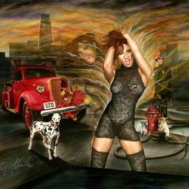 Bryan Kemila: 'great chicago fire', 2007 Acrylic Painting, Erotic. Artist Description: Great Chicago Fire - acrylicThe lady is on fire,not unlike the event of 1871.She ignites passions in thoseshe encounters on Chicago streets.She is a creature of the night.She doesnt hesitate to go nude.Her dog and puppies keep her safe....