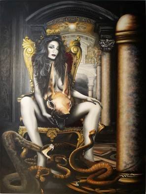 Bryan Kemila: 'wag the dog', 2020 Oil Painting, Erotic. Wag the Dog - oilLady Death cradles her lapdog,fangs and scales torment her arches.Holy hell and the divine demonicare enthroned within the basilica.Prints Available In Studio or Online nowLithograph Art Cards - 4x 6 - 8. 00 ea.Minimum 10 cards.  Open Edition Giclee - 8x 10 - 80. 00 ...