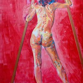 Lawrence Buttigieg: 'Girl against a red background, II', 2008 Oil Painting, nudes. 