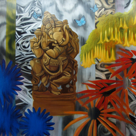 Anne Bradford: 'Ganesha Dancing', 2009 Oil Painting, Hindu. Artist Description: Hindu God of success, joyful, gentle, wise, elephant- headed, dancing, garden...
