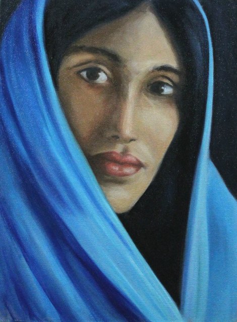 Angel Cruz  'Blue Saree', created in 2012, Original Painting Oil.