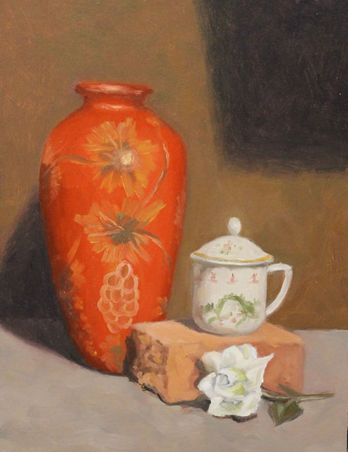 Angel Cruz  'Still Life W Red Vase', created in 2017, Original Painting Oil.