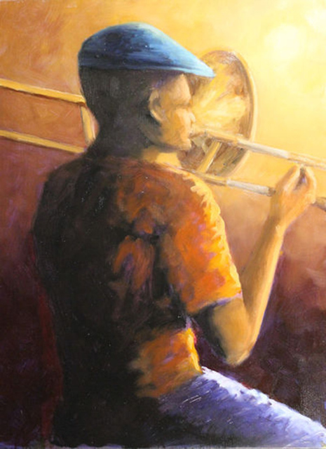 Angel Cruz  'Trombone Solo', created in 2017, Original Painting Oil.