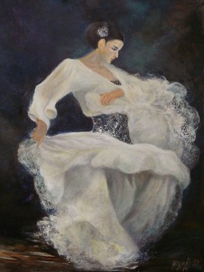 Sylva Zalmanson: 'Flamenco in white 2', 2014 Oil Painting, Dance.    Dance, flamenco, girl, oil on canvas, figurative ...