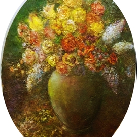 Sylva Zalmanson: 'Flowers in a green vase', 2015 Acrylic Painting, Floral. Artist Description:      still life with flowers in a yellow vase vase       ...