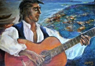 Sylva Zalmanson: 'Guitarist', 2009 Acrylic Painting, People.   Guitarist, music, man, people, see beach ...