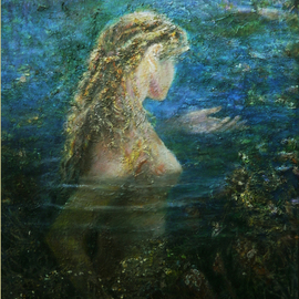 Sylva Zalmanson: 'In lake', 2014 Acrylic Painting, nudes. Artist Description:   Seminude, landscape, lake ...