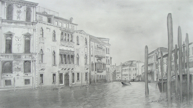 Aubin De Jongh  'Venice', created in 2008, Original Drawing Pencil.