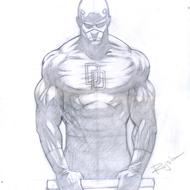 Addi Rujoh: 'daredevil in pencil drawing', 2021 Pencil Drawing, Comics. Artist Description: Pencil drawing of Daredevil, holding his trusty staff and looking down in the shades. Draw on Bristol Doard. ...