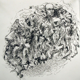 Andrew Stark: 'Thoughts', 2007 Pen Drawing, Abstract Figurative. 