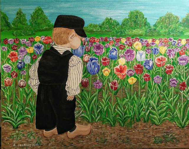 Althea E Jenkins  'Boy And A Field Of Tulips', created in 2017, Original Painting Acrylic.