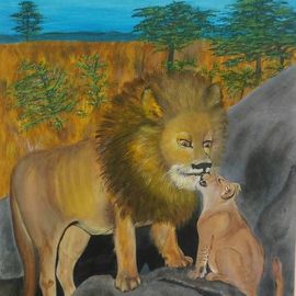 Althea E Jenkins: 'king and a prince', 2017 Acrylic Painting, Animals. Artist Description: Lions...