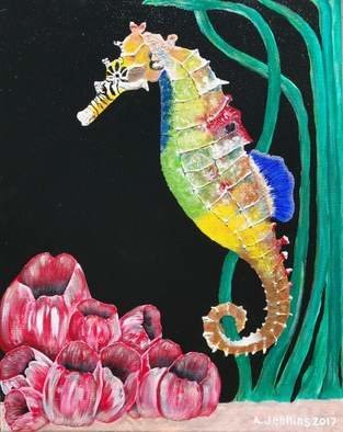 Althea E Jenkins: 'rainbow seahorse', 2017 Acrylic Painting, Animals. Seahorse...