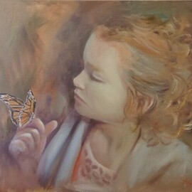 Ageliki Alexandridou: 'detecting beauty', 2022 Oil Painting, Children. Artist Description: A beautiful little girl watches carefully a butterfly on her hand. New life, rebirth, nothing is a random choice at this composition. Earth tones emphasize the timelessness of a theme connected to nature and the cycle of life.The artwork travels rolled in a tube but you have ...