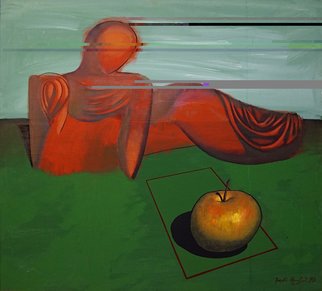 Karen Aghamyan: 'contemplating an applel', 2009 Oil Painting, Philosophy. 