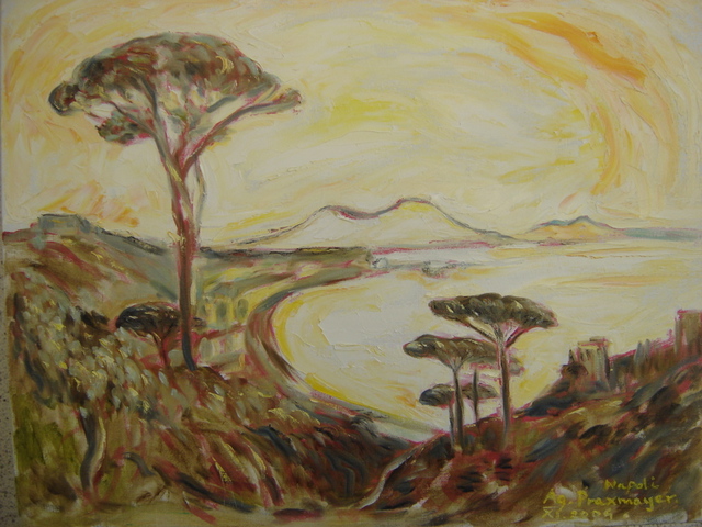 Agnieszka Praxmayer  'Napoli And Vesuvius ,Italy ', created in 2004, Original Pastel Oil.