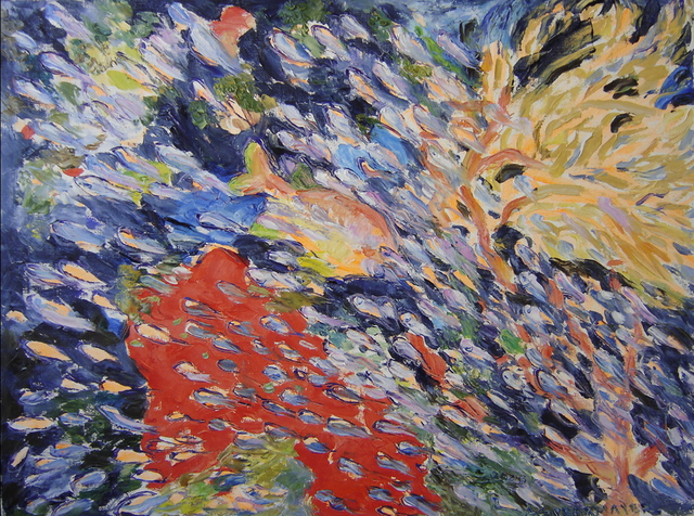 Artist Agnieszka Praxmayer. 'School Of Fish With Red' Artwork Image, Created in 2006, Original Pastel Oil. #art #artist