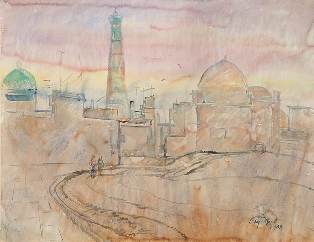 Alexander Gubarev  'Morning In Khiva', created in 1968, Original Printmaking Linoleum.