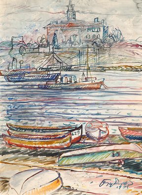 Alexander Gubarev: 'wharf in sozopol', 1973 Watercolor, Sea Life. Picture Wharf in Sozopol - from the cycle of works In Bulgaria ...