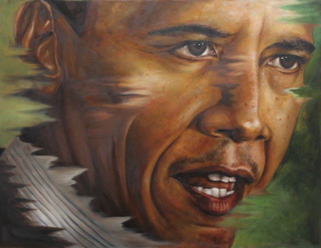 Wong Pun Kin  'Portrait Of Barack Obama ', created in 2013, Original Painting Oil.