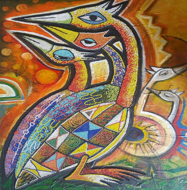 Akeem Agbelekale  'Birds', created in 2020, Original Painting Other.