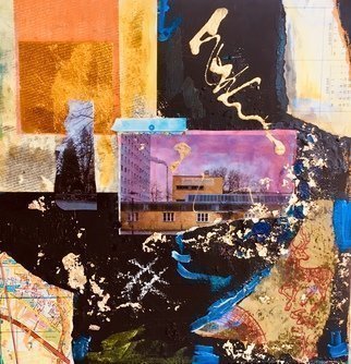 Angela Kirkner: 'arbeitsamt', 2018 Mixed Media, Abstract Landscape. Mixed media on canvas with acrylic, Chinese joss papers, inksmap piece, gold leaf...