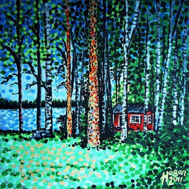 Alan Hogan: 'The Escape Hut', 2011 Acrylic Painting, nature. Artist Description: A typical Finnish summer cottage including sauna, a most desirable item for any Finn. Especially those who spend most of a long, dark and very cold winter in Finlands cities. A chance to make the great escape from the hectic metropolis into the calm countryside for a couple ...