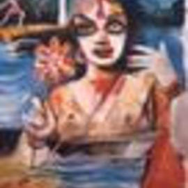 Albert Ashok: 'memory', 2003 Oil Painting, Figurative. Artist Description:  works by water and mixed media, here i wanted to portray a lady' s image which floats in mind . ...